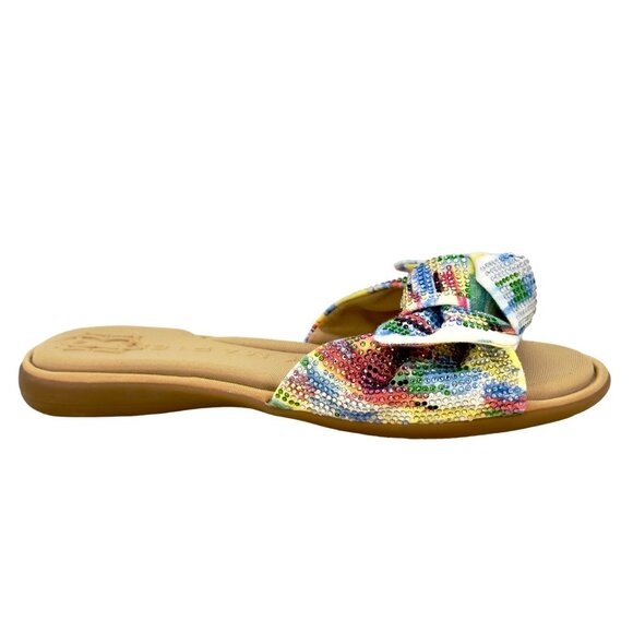 Alex Marie Multicolor Hamala Bow Sequin Memory Foam Flat Slide Sandals Size 6.5 - Picture 1 of 8